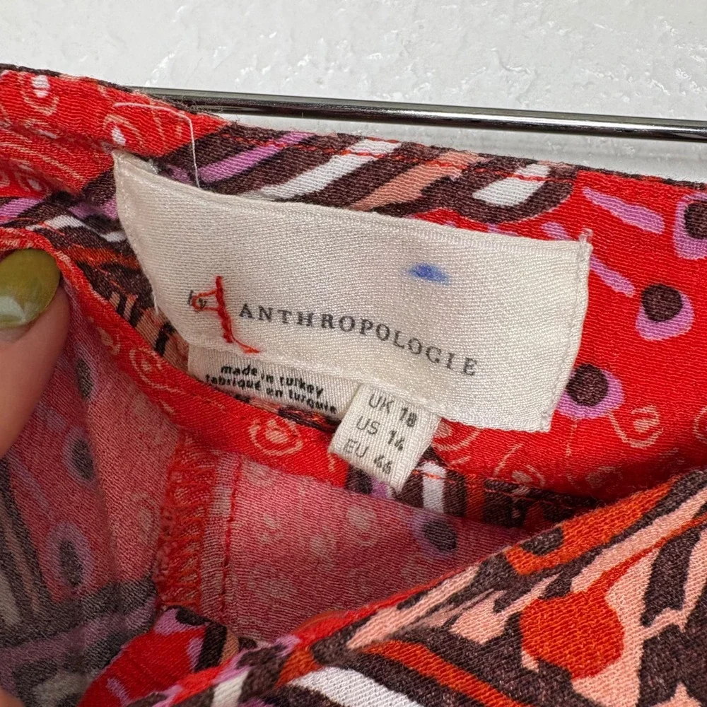 Anthropologie Red Geometric Tile Print Wide Leg Boho Pants US 14